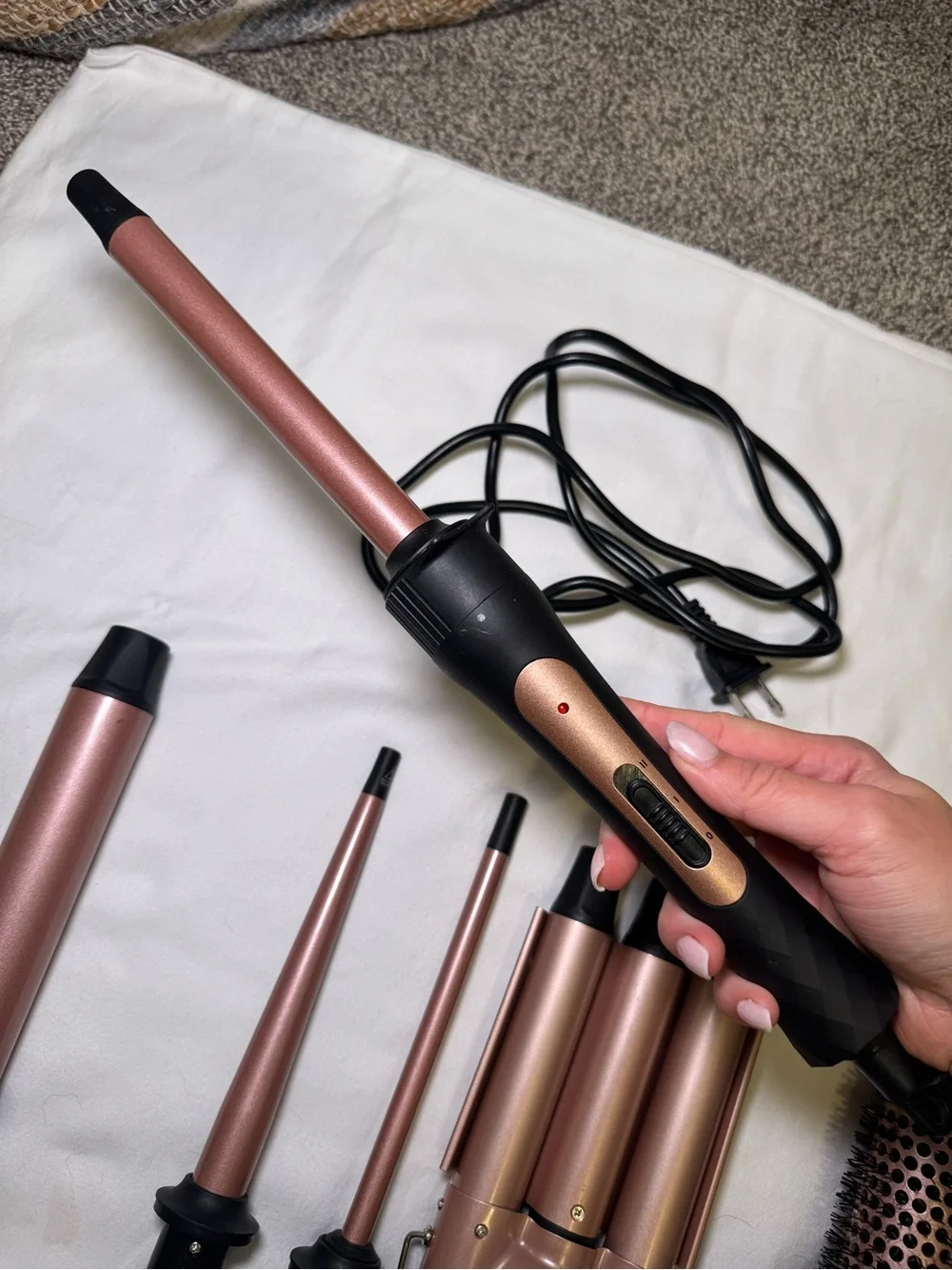 Multi-Piece Rose Gold Hair Styling Set with Interchangeable Barrels